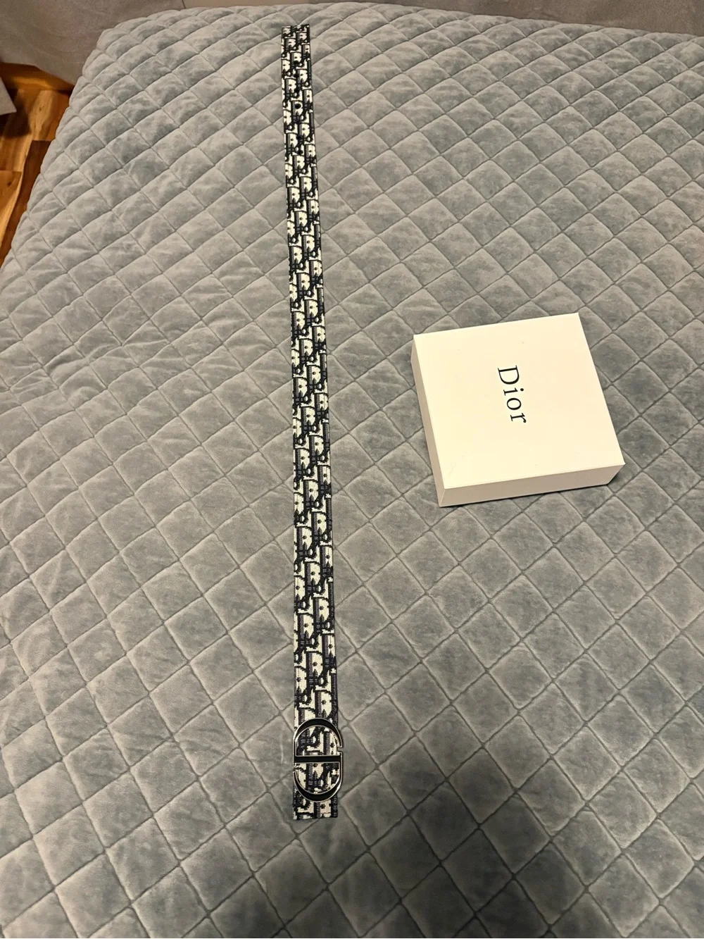 Dior Black and Gray Oblique Logo Belt with CD Buckle